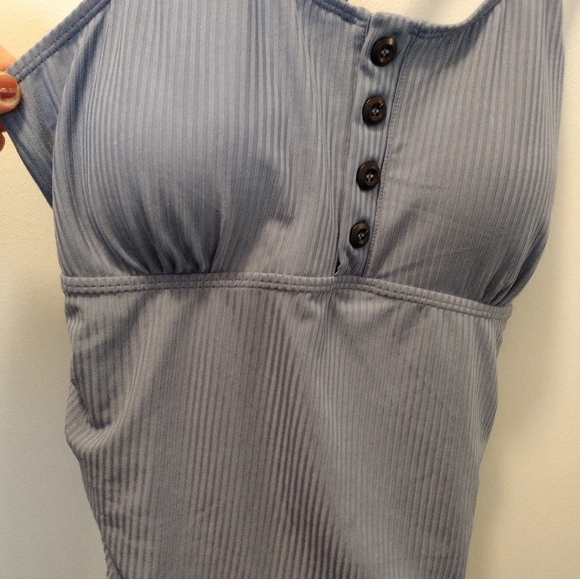 Blue Ribbed One-Piece Swimsuit - Picture 4 of 6